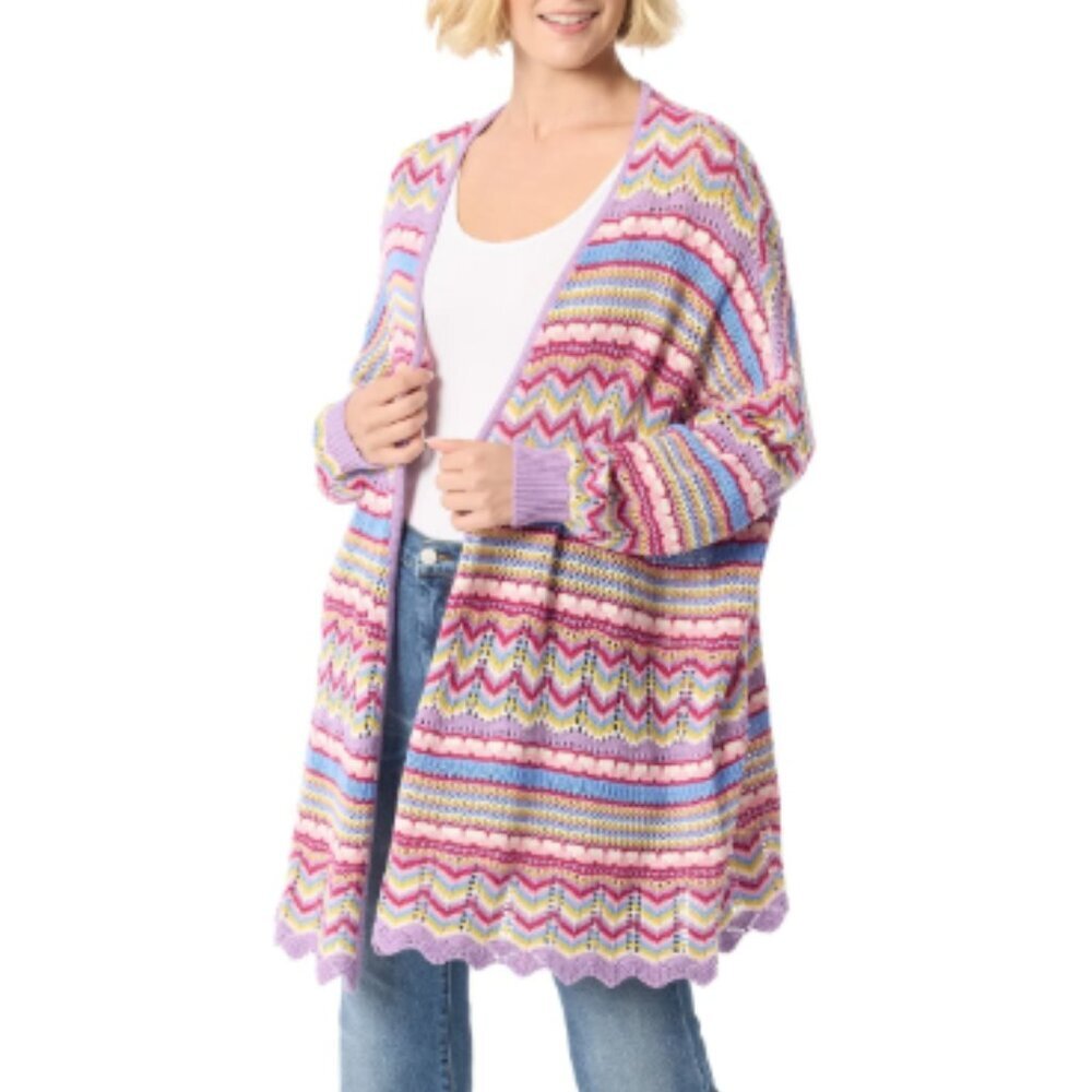 Jessica Simpson paisley purple combo Multicolor Zigzag kimono Cardigan S/M